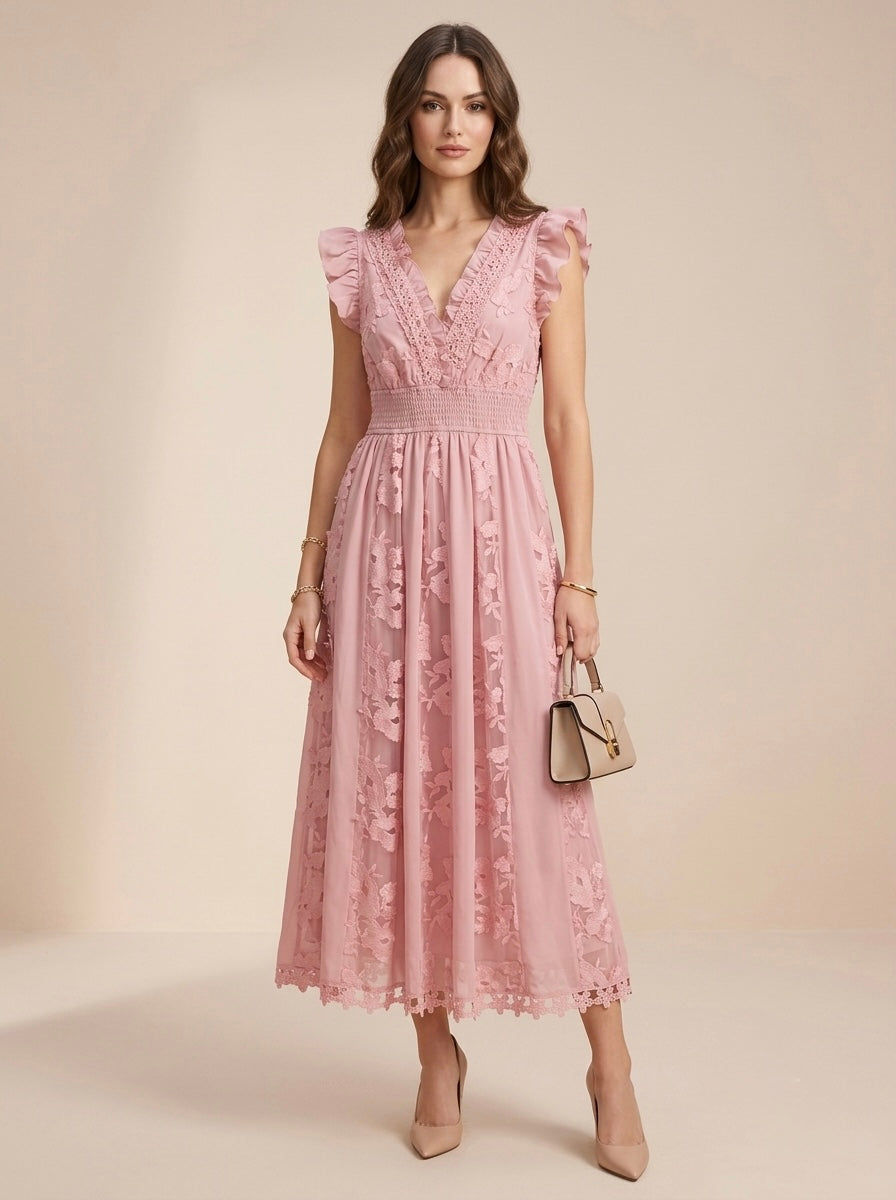 Vestido con encaje y escote en V