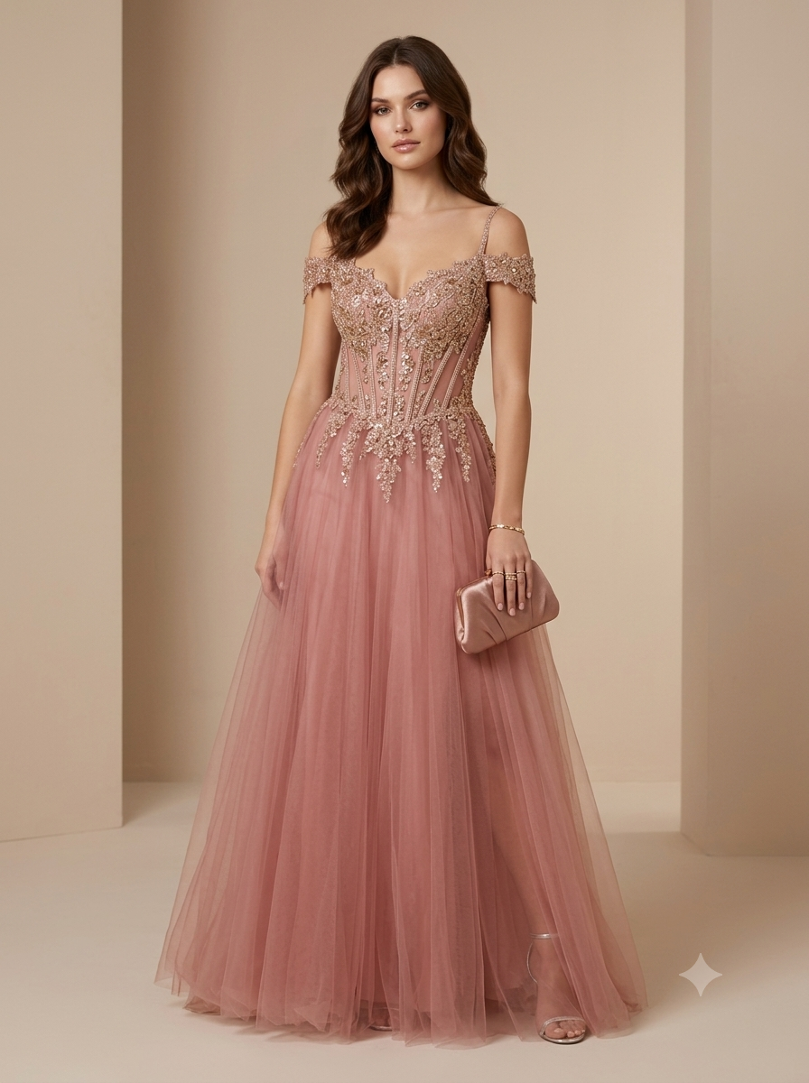 Vestido de fiesta rosa plus