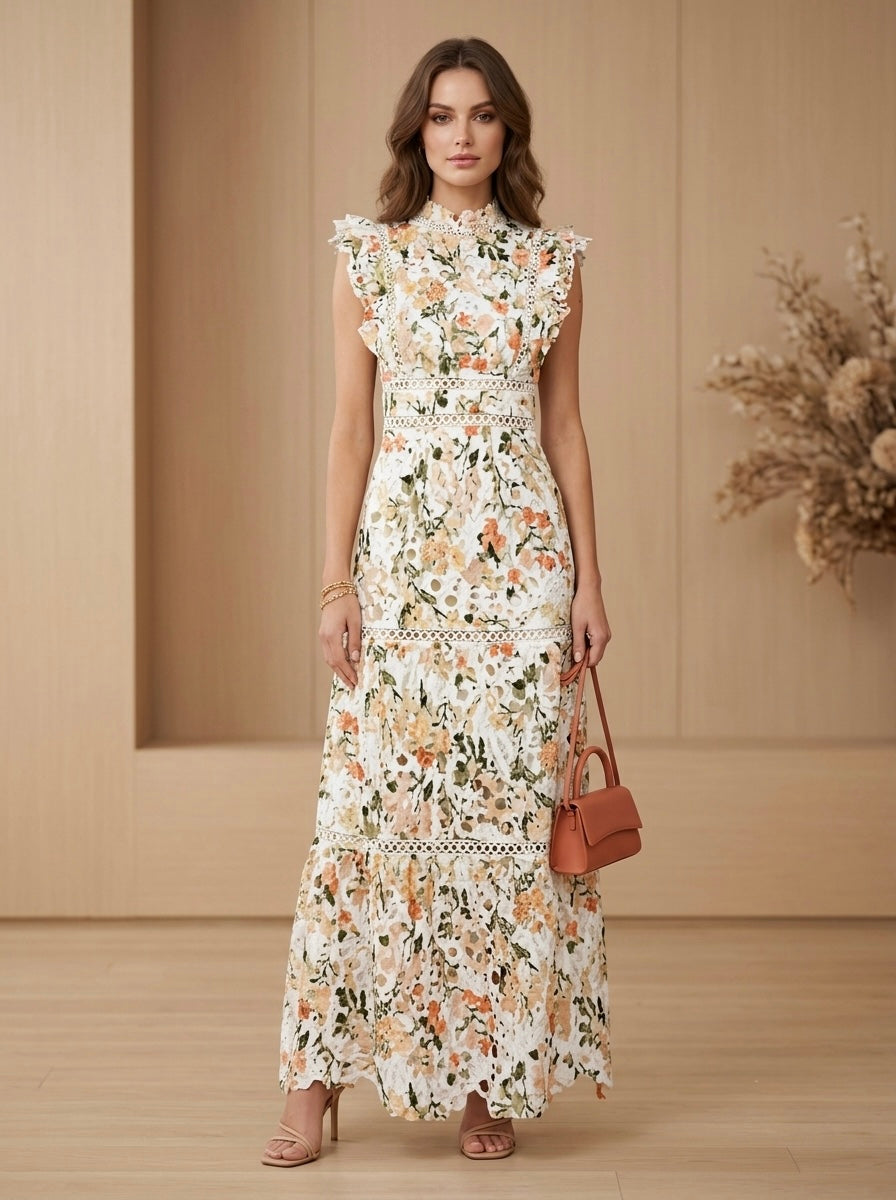 Vestido midi con encaje multicolor