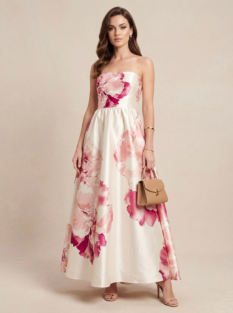 Vestido strapless estampado