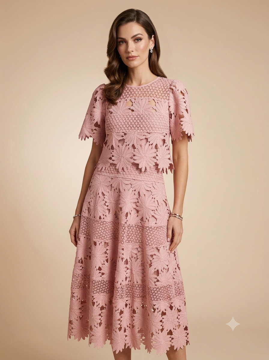 Vestido midi de encaje rosa