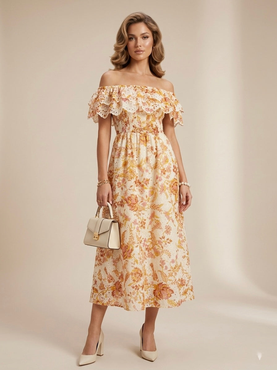 Vestido strapless con encaje
