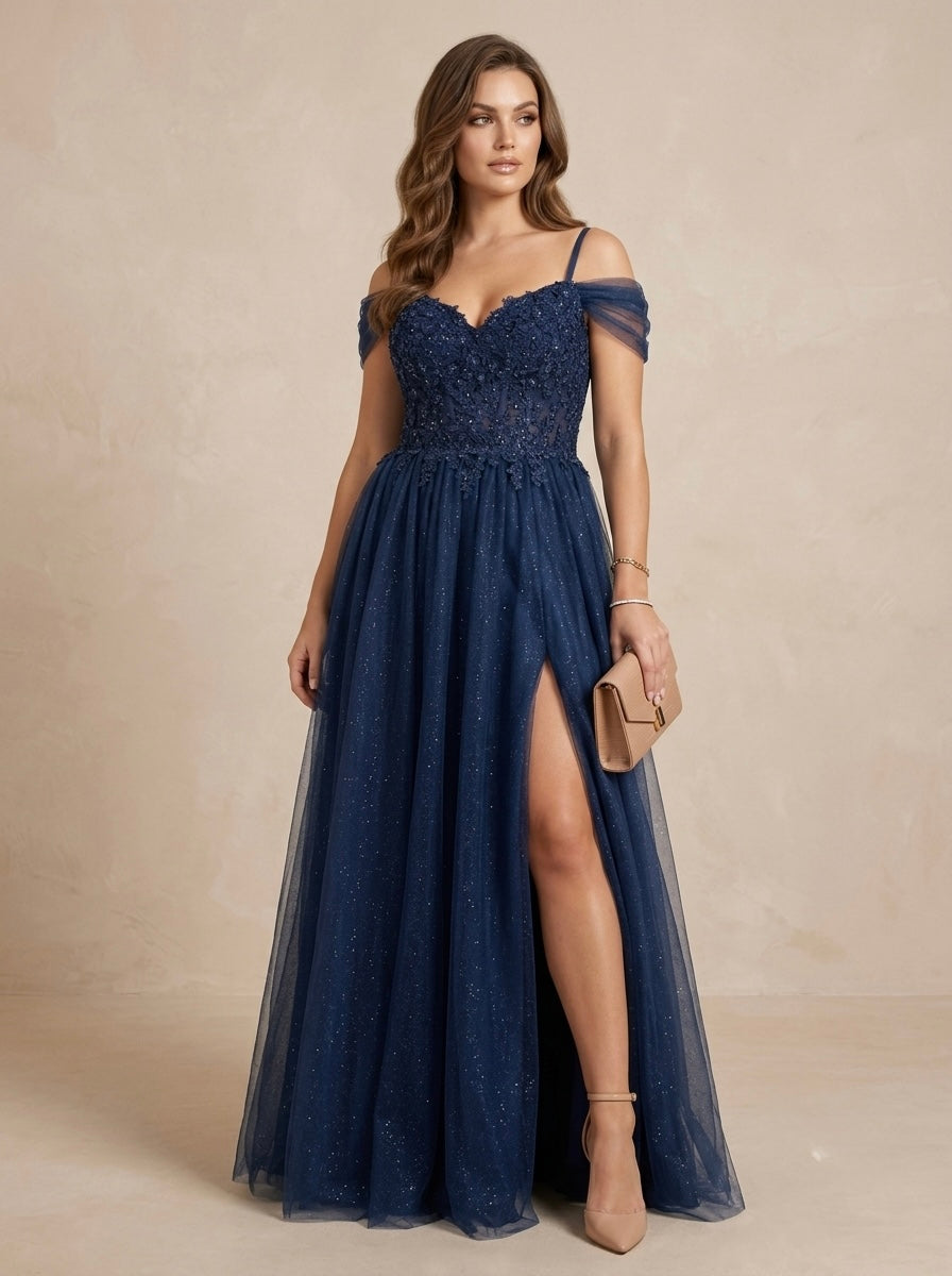 Vestido de fiesta azul marino plus