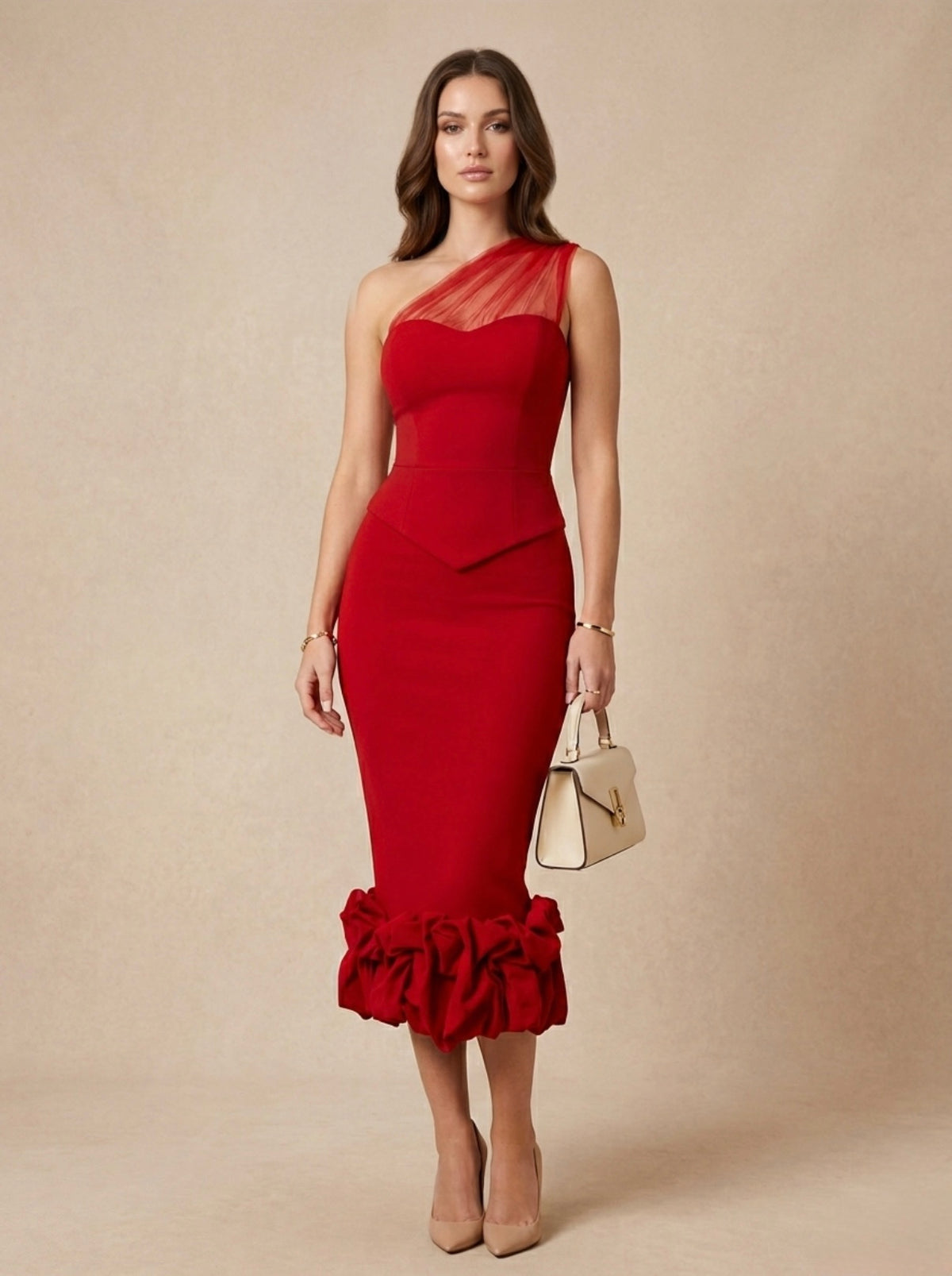 Vestido pegado tipo corset y flores 3D