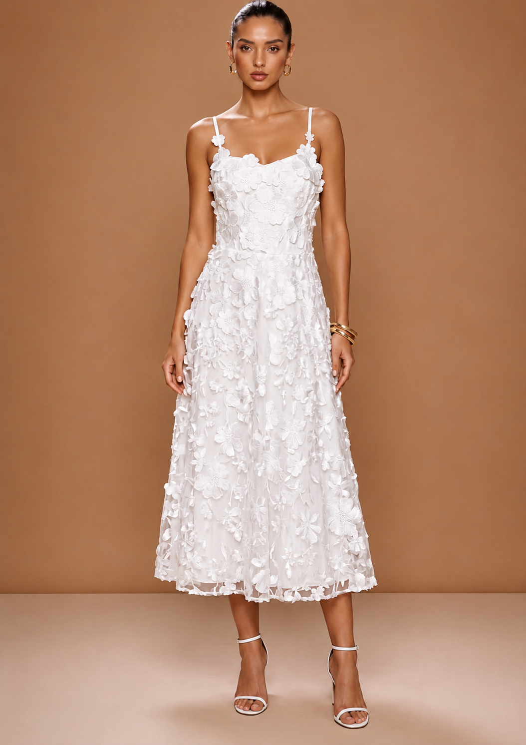Vestido midi blanco con flores
