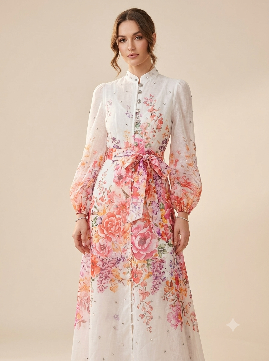 Vestido de manga larga rosa