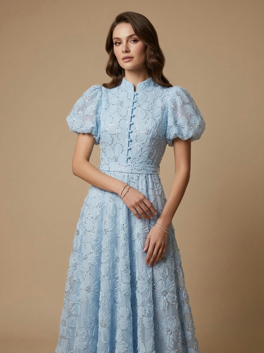 Vestido midi brilloso azul