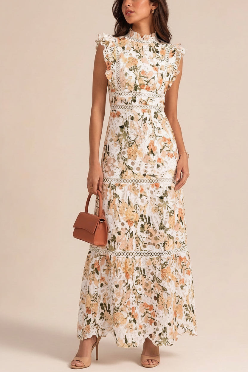 Vestido midi con encaje multicolor