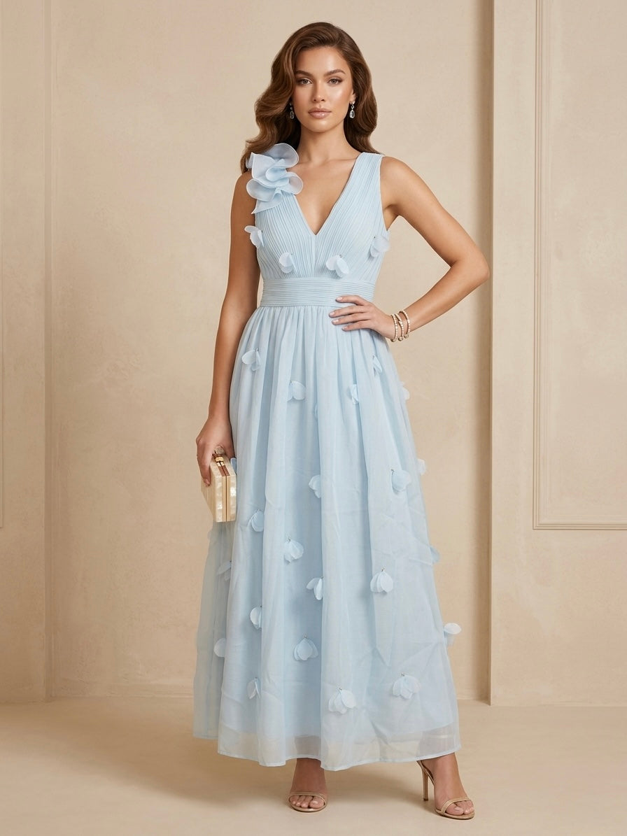 Vestido de escote en V azul claro