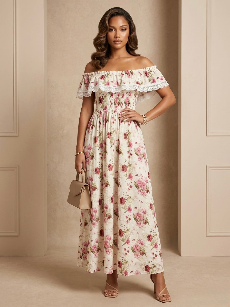 Vestido de hombros descubiertos con estampado floreado