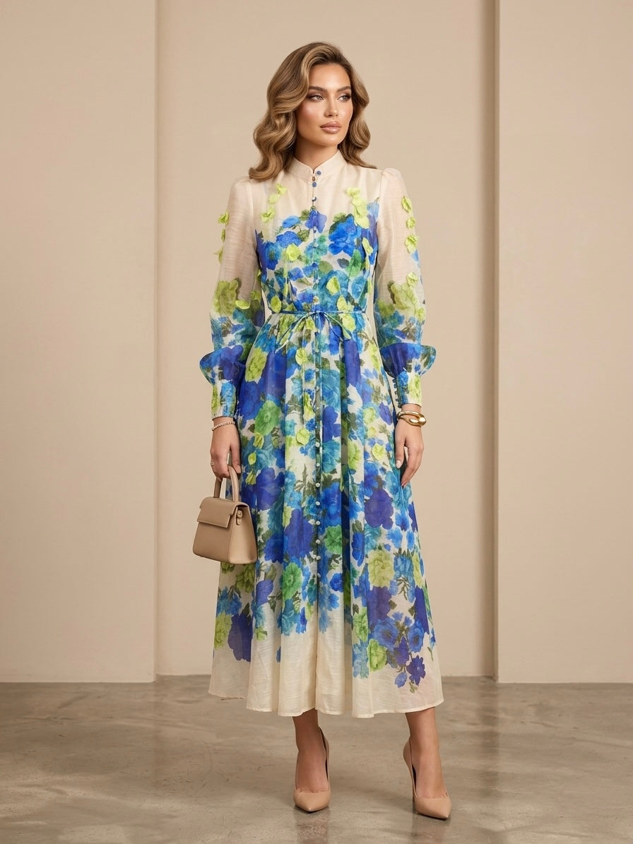 Vestido de maga larga con estampado