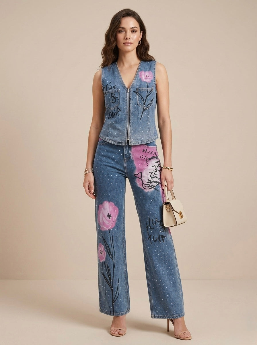 Conjunto de mezclilla de chaleco y pantalón