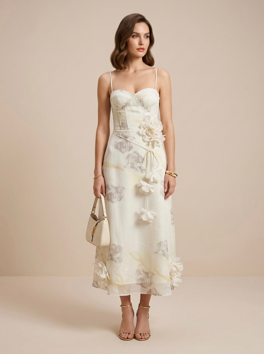 vestido midi con flores 3D