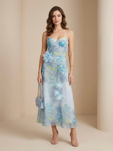 vestido midi con flores 3D