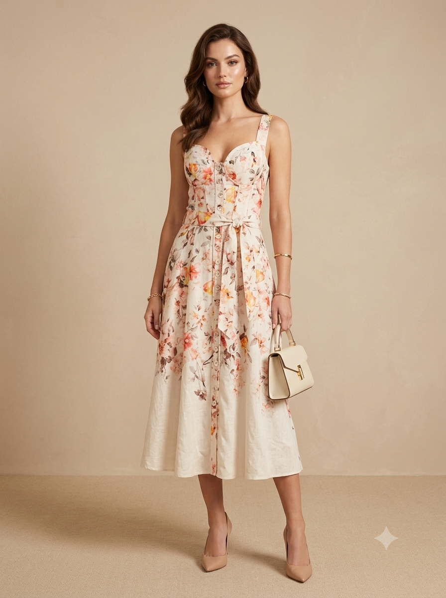 Vestido midi con estampado floral