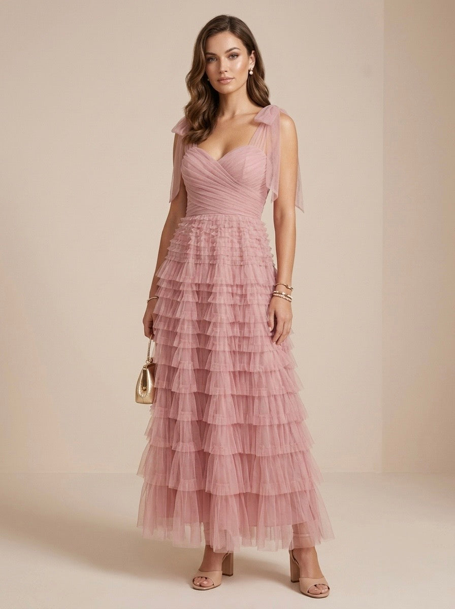 vestido midi con holanes