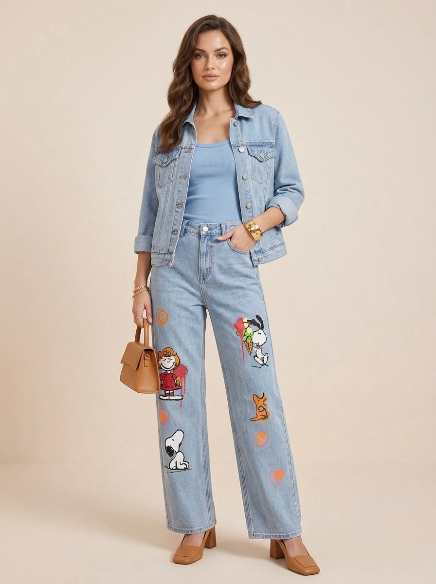Jeans wide leg con estampado